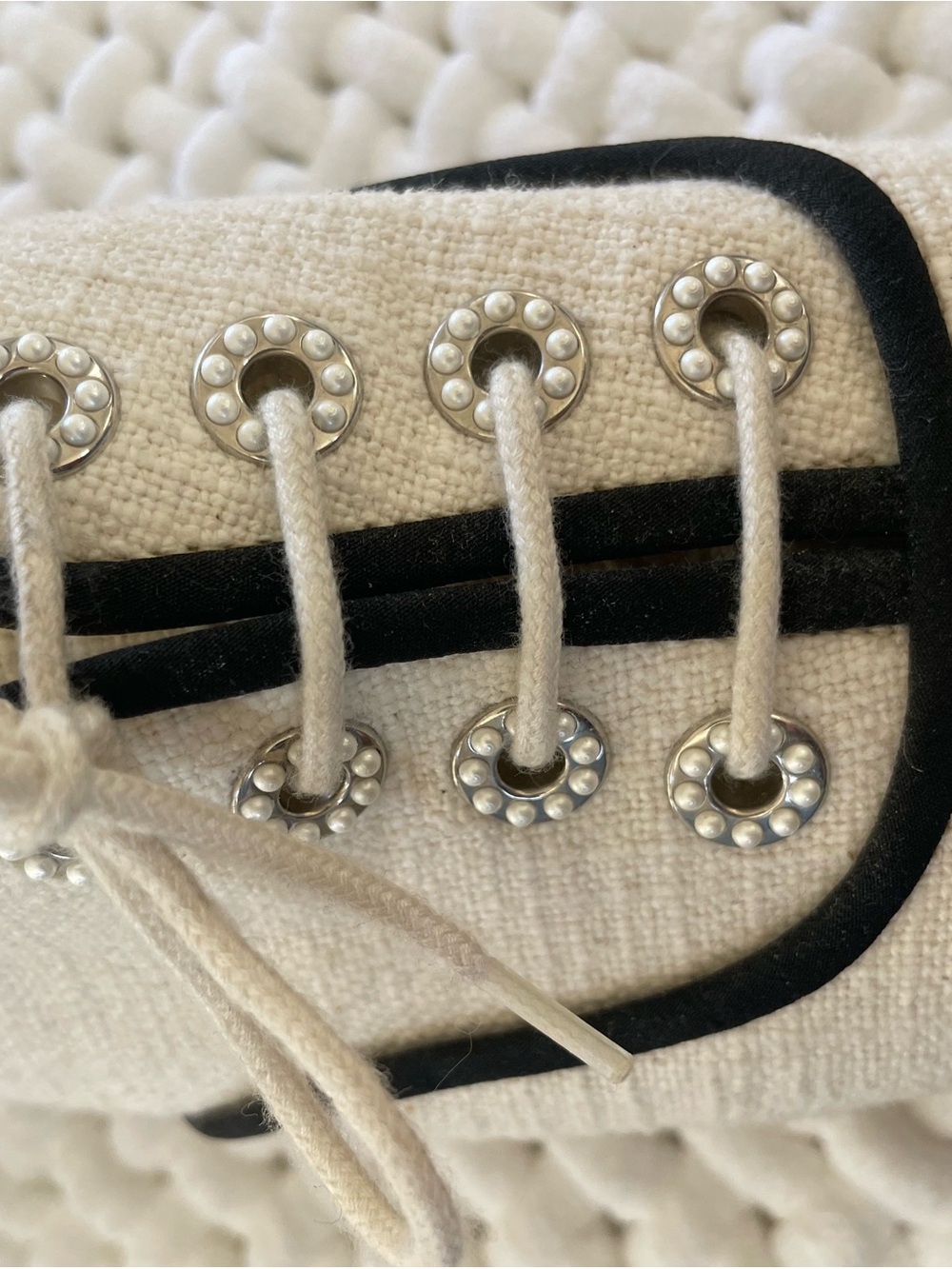 CHANEL Beige White Espadrilles linen with pearl accents. Interlocking CC - Picture 14 of 16